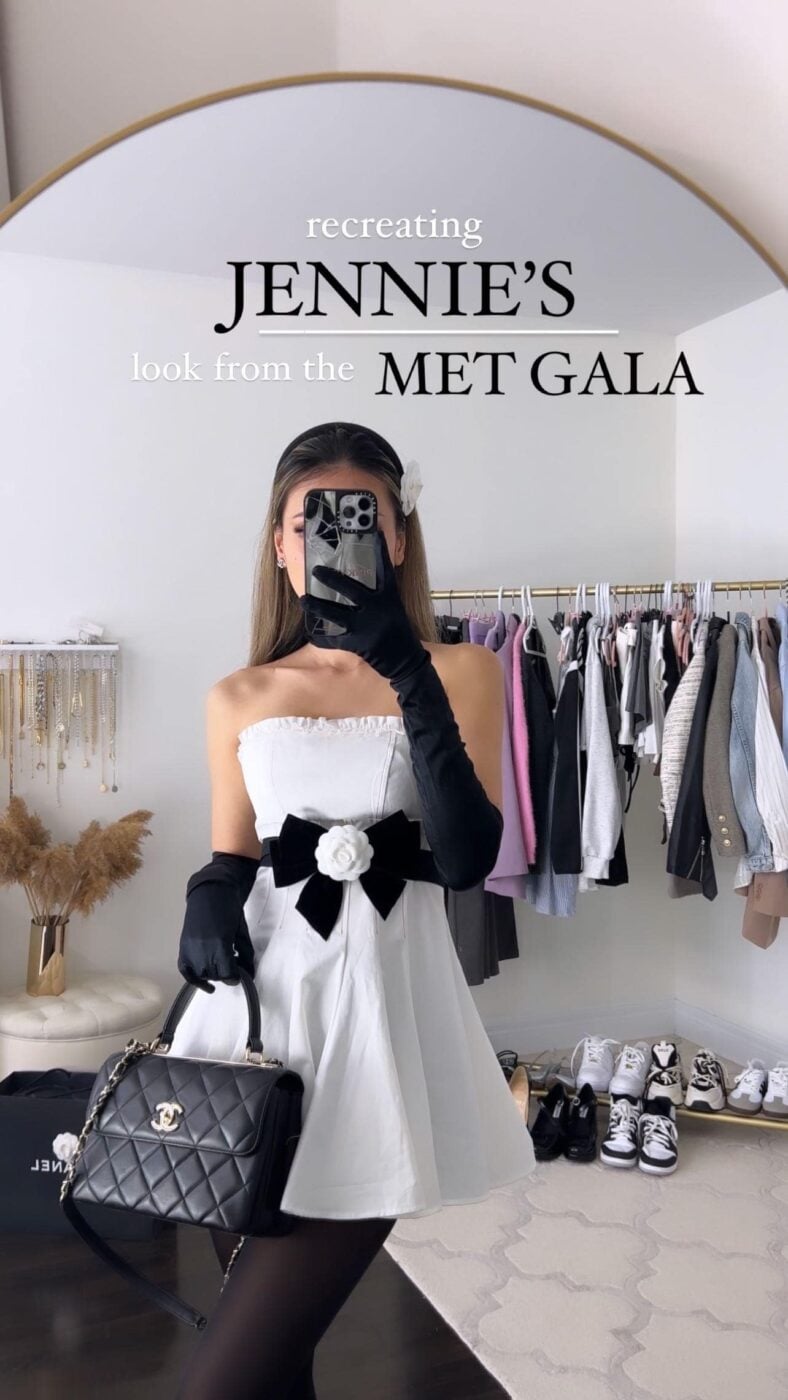 not perfect (cuz I don’t have vintage Chanel budgets) BUT what do we think!!!!!?? 🤍😎 #jennie #jenniemetgala #jenniekim #grwm #style #metgala2023