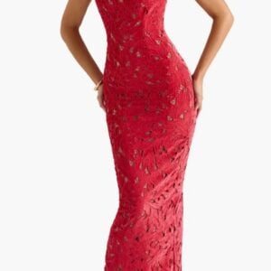 Kerina Wang - HOUSE OF CB Red Tiff Velvet Lace Dress