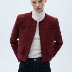 Kerina Wang - MANGO burgundy tweed jacket