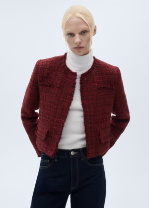 Kerina Wang - MANGO burgundy tweed jacket