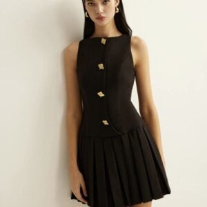 Kerina Wang - Metal-Button Pleated Tank Dress