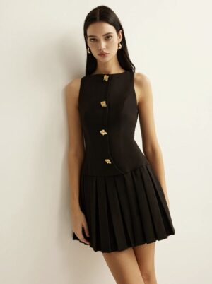 Kerina Wang - Metal-Button Pleated Tank Dress