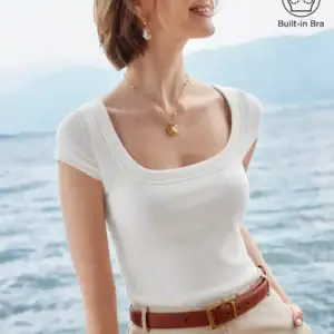 Kerina Wang - Stretch Cotton Square Neck Cap Sleeve Brami - White