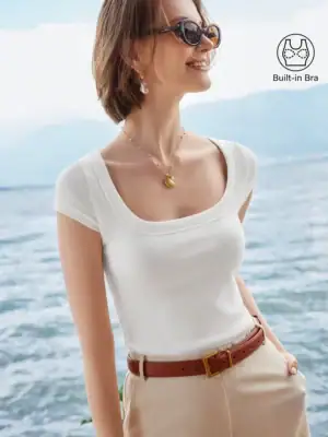 Kerina Wang - Stretch Cotton Square Neck Cap Sleeve Brami - White