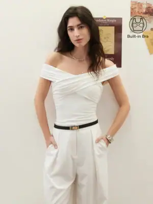 Kerina Wang - Criss Cross Off Shoulder New Airy Brami Top - Pure White