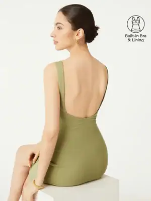 Kerina Wang - Cooling Open Back Bandless Brami Mini Dress - Olive Oil
