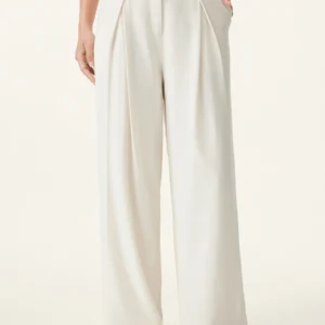 Kerina Wang - Tencel-Linen Pants Wrinkle-Free Tucked Wide Leg Trouser - Ash Ivory