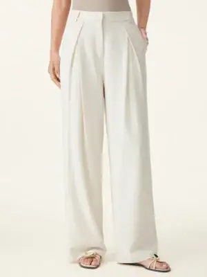 Kerina Wang - Tencel-Linen Pants Wrinkle-Free Tucked Wide Leg Trouser - Ash Ivory