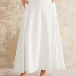 Kerina Wang - Pull-on Midi Skirt with Pockets - White