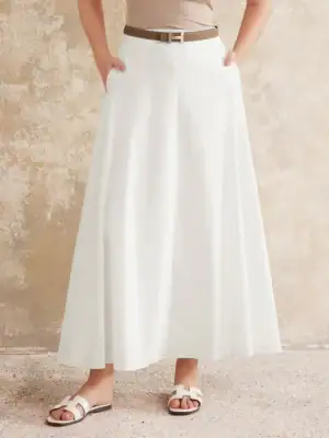 Kerina Wang - Pull-on Midi Skirt with Pockets - White