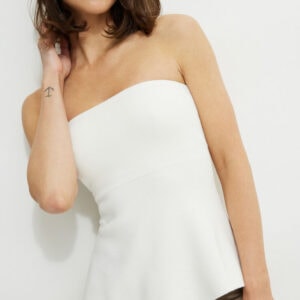 Kerina Wang - White Peplum Knit Tube Top
