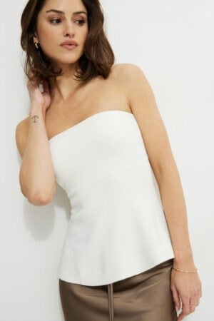 Kerina Wang - White Peplum Knit Tube Top