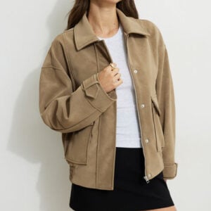 Kerina Wang - DYNAMITE CLOTHING Oversized Faux Suede Aviator Jacket