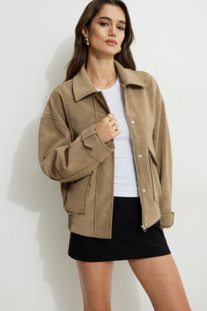 Kerina Wang - DYNAMITE CLOTHING Oversized Faux Suede Aviator Jacket
