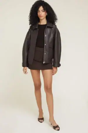 Kerina Wang - DYNAMITE CLOTHING Oversized Faux Leather Aviator Jacket