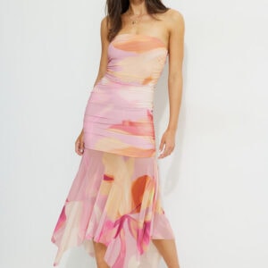 Kerina Wang - Ruched Mesh Maxi Tube Dress - Dynamite Clothing