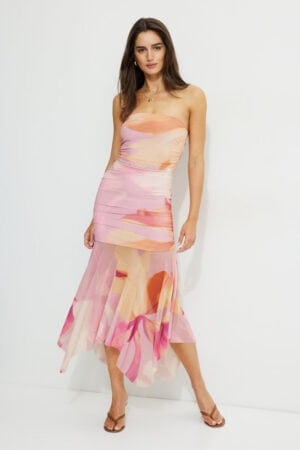 Kerina Wang - Ruched Mesh Maxi Tube Dress - Dynamite Clothing
