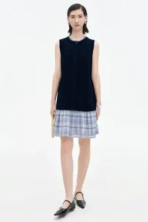 Kerina Wang - Tencel mulberry silk contrast plaid dress - SelfWho