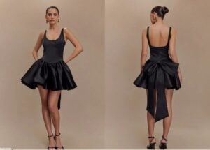 Kerina Wang - Meshki Black Satin Mini Dress w/ Bow