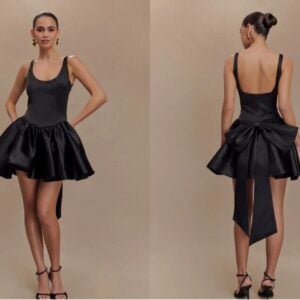 Kerina Wang - Meshki Black Satin Mini Dress w/ Bow