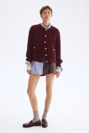 Kerina Wang - H&M Burgundy Cardigan