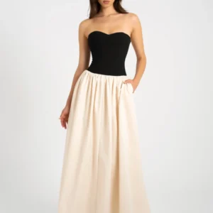 Kerina Wang - MISS CIRCLESana Sweetheart Lace-up Back Drop Waist Maxi Dress