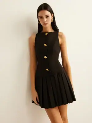 Kerina Wang - COMMENSE Metal-Button Pleated Tank Dress