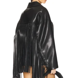 Kerina Wang - Black Fringe Faux Leather Jacket