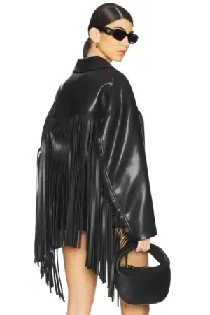 Kerina Wang - Black Fringe Faux Leather Jacket
