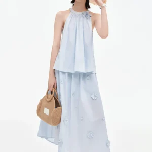 Kerina Wang - Pure Cotton Detachable Beaded Flower Vest, Skirt Set - SelfWho