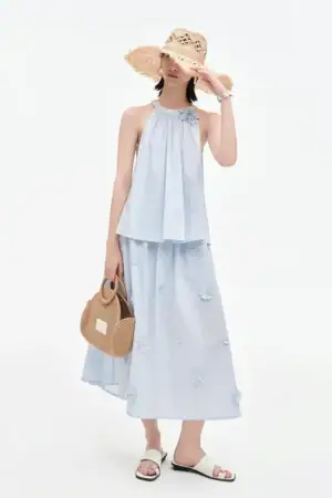 Kerina Wang - Pure Cotton Detachable Beaded Flower Vest, Skirt Set - SelfWho