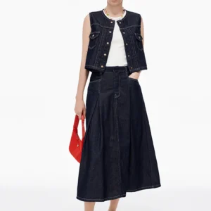 Kerina Wang - Cotton Lyocell Blended Vintage Denim Skirt + Vest - SelfWho