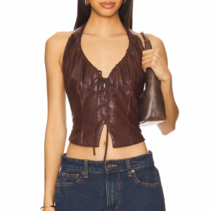 Kerina Wang - Brown Faux Leather Top