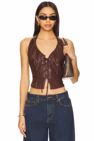 Kerina Wang - Brown Faux Leather Top