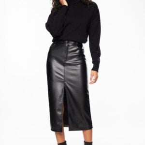 Kerina Wang - Black Leather Midi Skirt