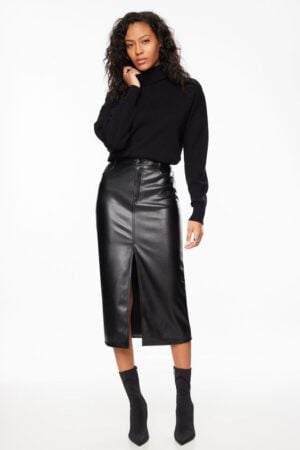 Kerina Wang - Black Leather Midi Skirt