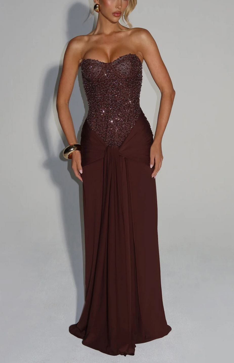 Carina Maxi Dress – Plum Brown