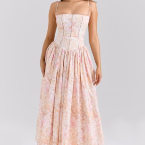 Kerina Wang - House of CB Ysabella peach floral print stretch cotton midi sundress