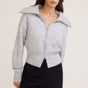 Kerina Wang - Wide Collar Zip Up Cardigan - Dynamite Clothing