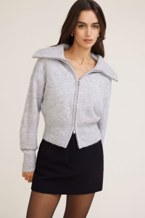 Kerina Wang - Wide Collar Zip Up Cardigan - Dynamite Clothing