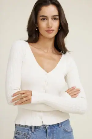 Kerina Wang - Sally Ribbed Frill Cardigan - Dynamite Clothing
