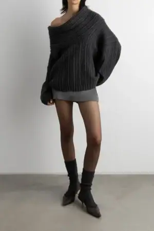Kerina Wang - Oversized Slouchy Off the Shoulder Sweater - Oak + Fort