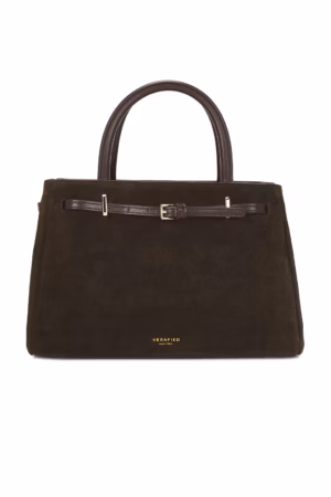 Kerina Wang - Espresso Suede Book Tote Bag 33 - Verafied