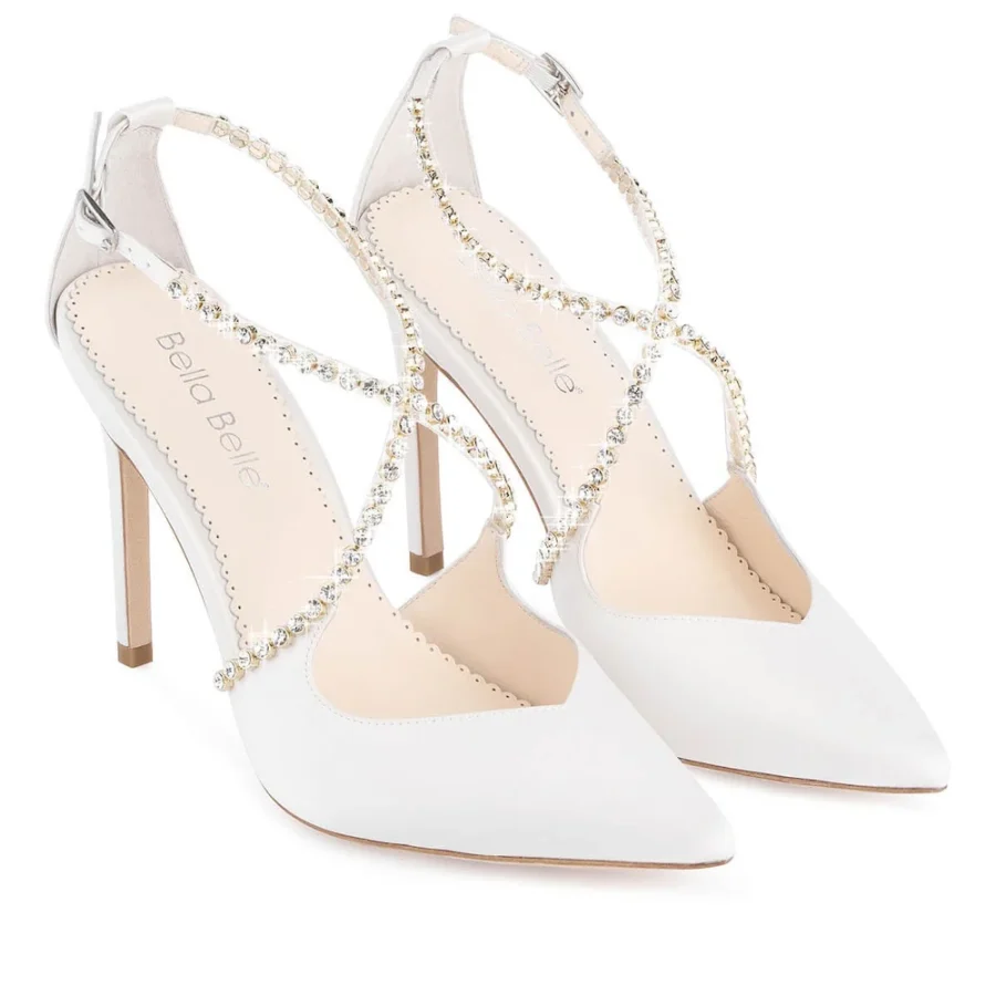 Ivory Criss Cross Crystal Strap Heels – Bella Belle