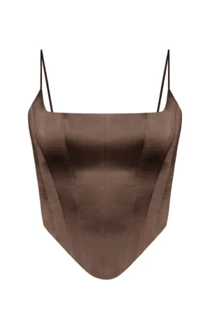 Brown Satin Corset and Maxi Skirt Set for a chic look – Wona