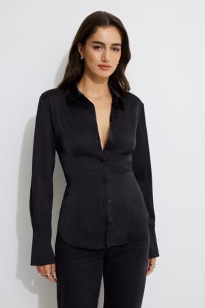 Kerina Wang - Eva Cinched Satin Shirt - Dynamite Clothing