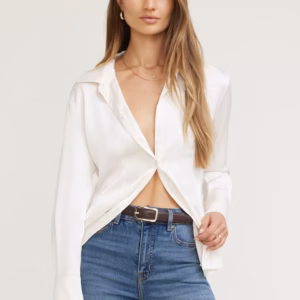 Kerina Wang - Eva Cinched Satin Shirt - Dynamite Clothing