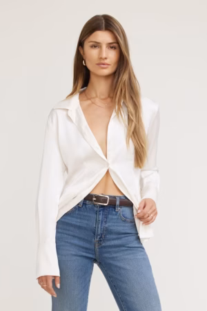Kerina Wang - Eva Cinched Satin Shirt - Dynamite Clothing