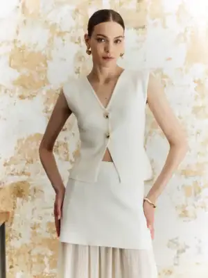 Kerina Wang - Solid Button Sweater Vest - The Commense