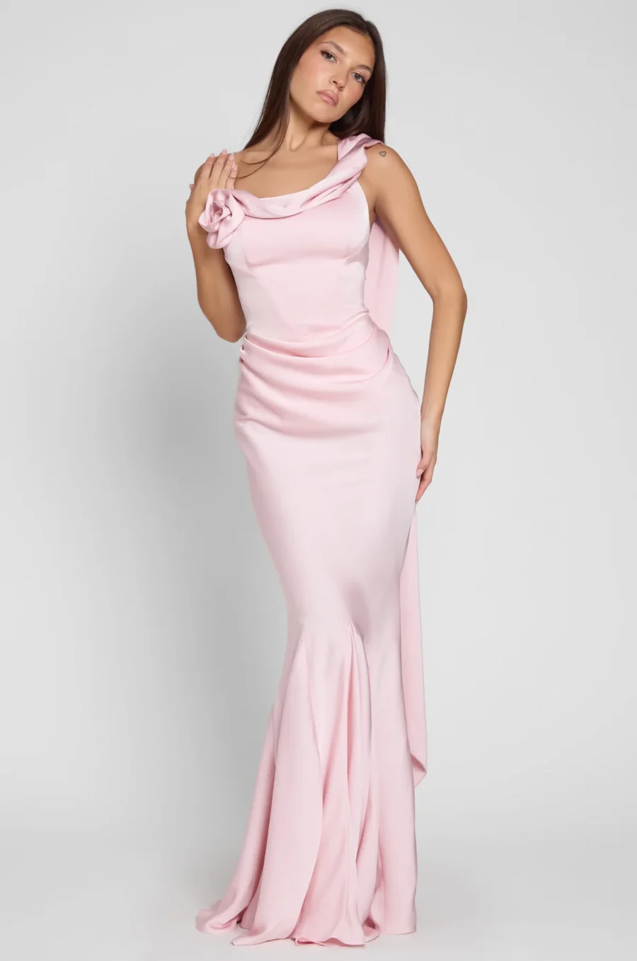 Celine Corset Drape Satin Gown – Leau Clothing